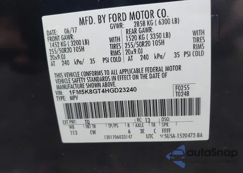 2017 Ford Explorer Sport z USA, uszkodzony, nr VIN 1FM5K8GT4HGD23240